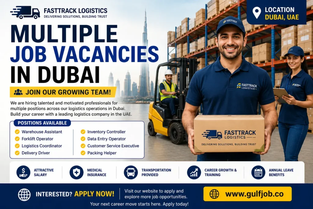 Multiple Job Vacancies in Dubai at a leading logistics company hiring warehouse assistants drivers and logistics coordinators